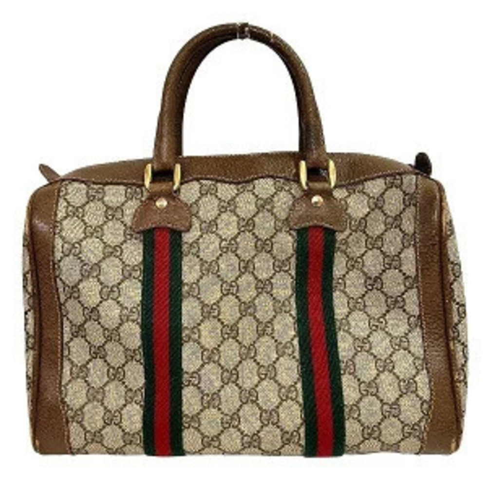 Gucci Boston Handbag Bag GG Sherry Leather Brown